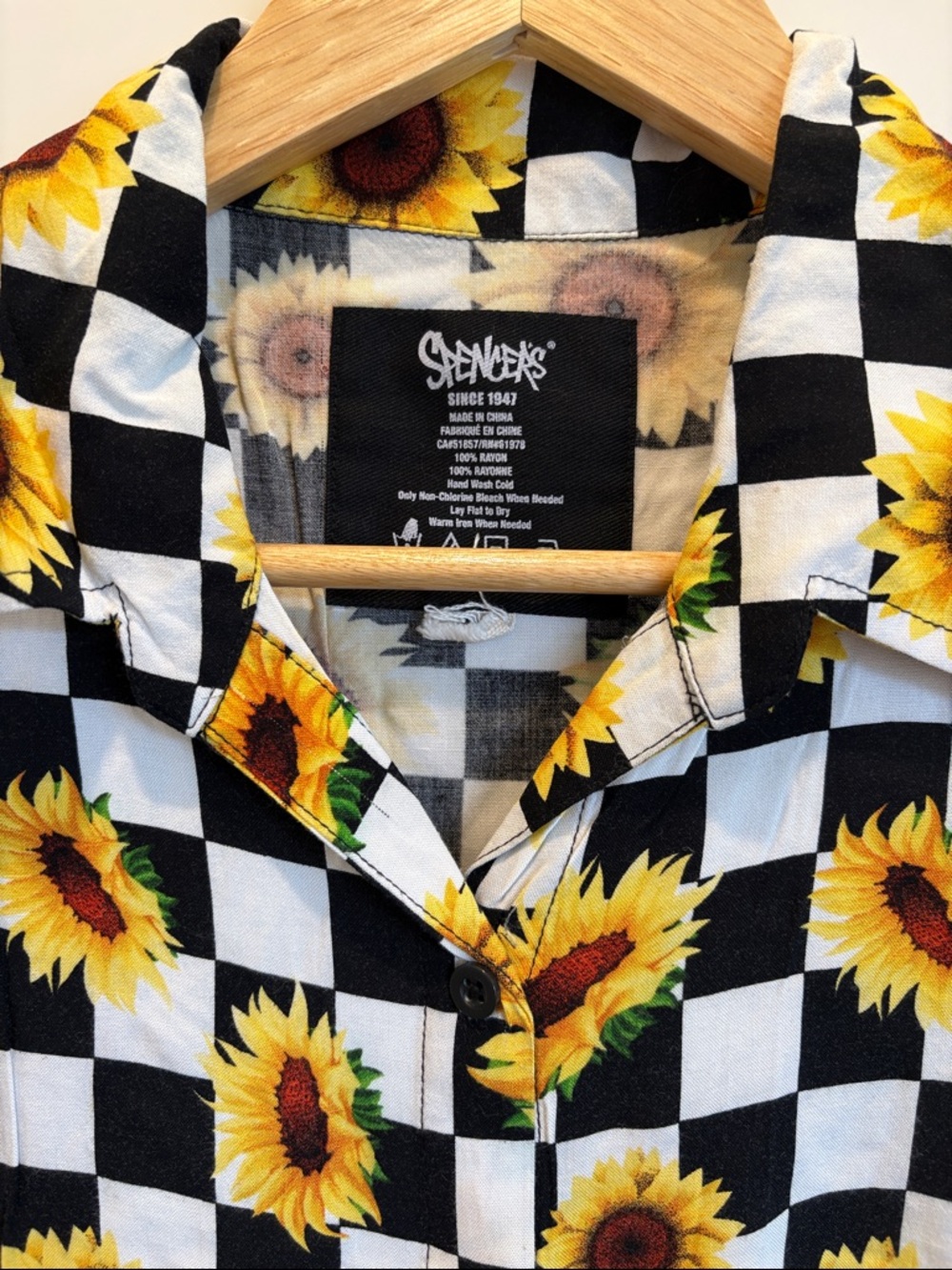 Spencer’s Black & White Checkerboard Sunflower Tie-Front Shirt